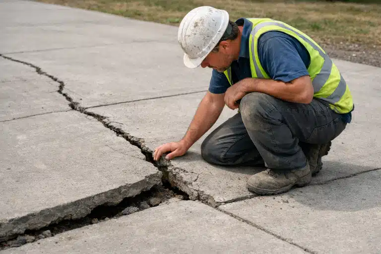 dalles béton fissurées avec signes d'usure prématurée