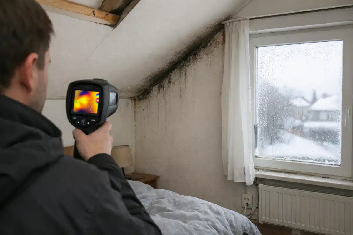 Caméra thermique visant mur mouillé et moisissures