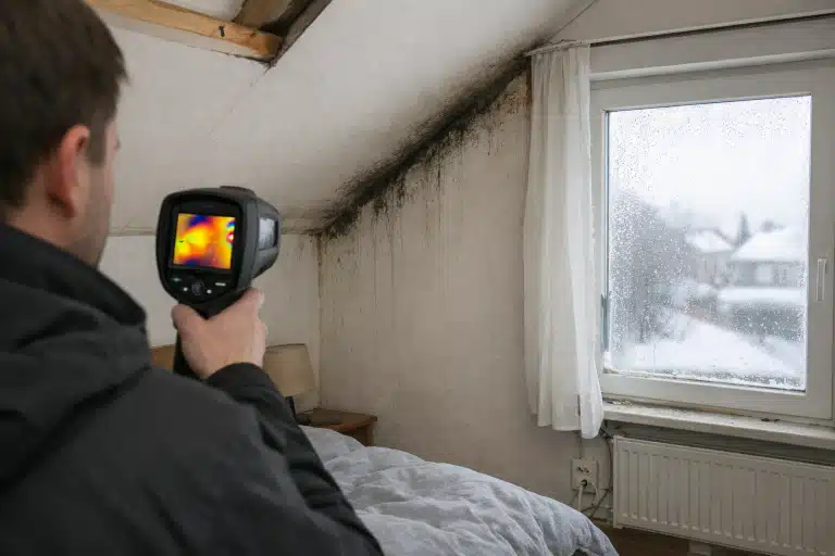 Caméra thermique visant mur mouillé et moisissures